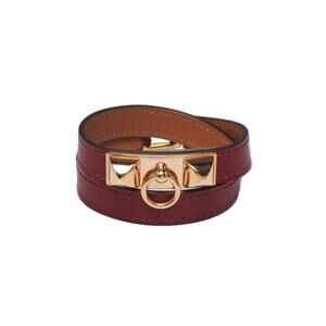 Hermès Rubis Epsom Leather Gold Plated Rivale Double Tour Bracelet S sz